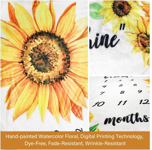 Miniatura 7 de Tebaby Manta mensual de hito para bebé niña, manta de girasol para recién nacido, regalo personalizado para ducha, decoración floral de guardería