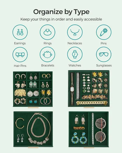Miniatura 3 de SONGMICS Joyero organizador con tapa de cristal, almacenamiento de joyas de 4 capas, con 3 cajones, estilo moderno, regalo de Navidad, 8 x 9.1 x 6.5