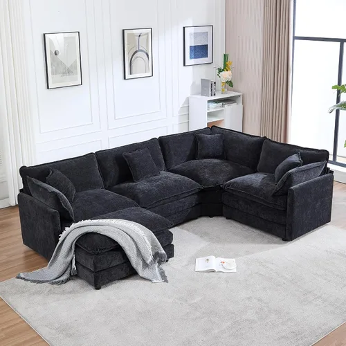 Miniatura 38 de GNIXUU 76" Modular Sectional Sofa, Beige Loveseat Sofa Cloud 2 Seater Couch, Comfy Chenille Love Seats 25" Deep Seat with 2 Pillows for Small Spaces