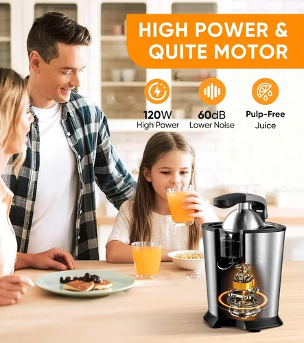 Miniatura 3 de exprimidor de naranja eléctrico, exprimidor de cítricos con 2 conos y mango de agarre suave para exprimir sin esfuerzo, máquinas extractoras de jugo