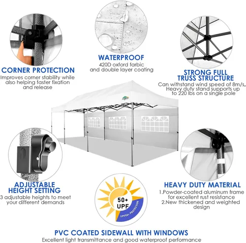 Miniatura 27 de COBIZI Tienda de campaña desplegable de 6.6 x 6.6 pies, toldo resistente, fácil de instalar, impermeable, para exteriores, fiestas, playa, jardín
