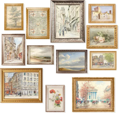 97 Decor Decoración vintage francesa de campo – Pósteres europeos antiguos para galería, imágenes de paisaje urbano rústico de París, arte de pared