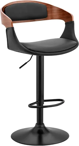 Miniatura 19 de Armen Living Adele - Taburete giratorio moderno de altura ajustable de piel sintética y madera de nogal con base cromada para encimera de isla