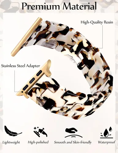 Miniatura 4 de JR.DM Pulsera elástica de resina con cuentas de tortuga para mujer, compatible con Apple Watch Band de 1.654 in (S3/2/1) 1.732 in 1.772 in 1.811 in