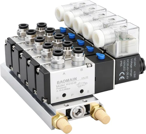Miniatura 12 de Baomain Válvula electromagnética neumática de 1/4" 4V210-08 DC 24V 2 posiciones Base Quick Fittings con sistema de silenciador base