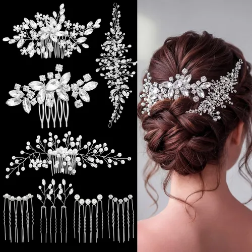 Miniatura 5 de Maitys 44 piezas de accesorios para el cabello de boda, clips de peine de cristal de perlas sintéticas, diamantes de imitación de flores