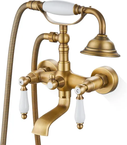Miniatura 11 de Airuida Grifo de bañera de montaje en pared con pulverizador de mano para teléfono, mezclador doble de calor y frío, manijas de palanca, juego