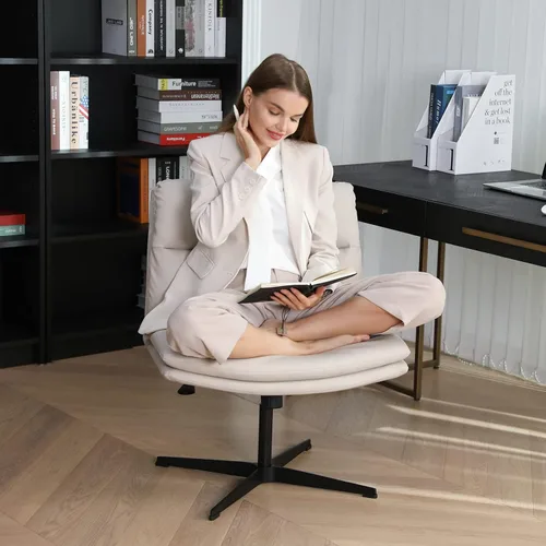 Miniatura 2 de EMIAH Silla de escritorio de oficina sin ruedas, acolchada en PU, con respaldo medio ergonómico para el hogar, silla de computadora cómoda