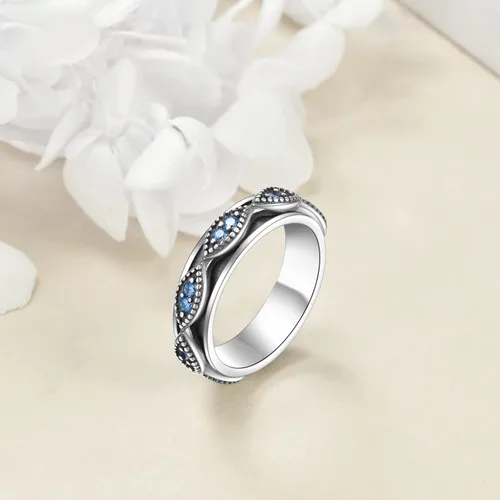Miniatura 5 de YAFEINI Anillo giratorio de plata de ley con elefante, mal de ojo, abeja, cruz, cráneo, montaña, luna triple, conejo, anillo giratorio