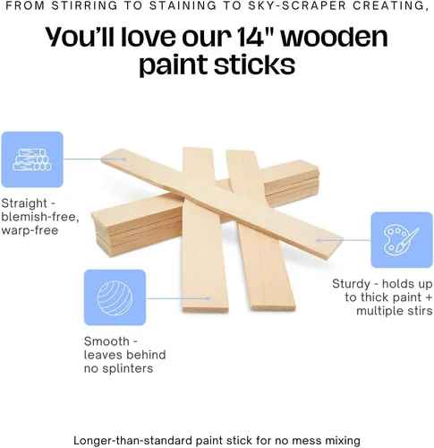 Miniatura 3 de Palitos de pintura de 14 pulgadas, caja de 100 agitadores de pintura de madera dura, paletas de mezcla de madera para epoxi o resina, marcadores