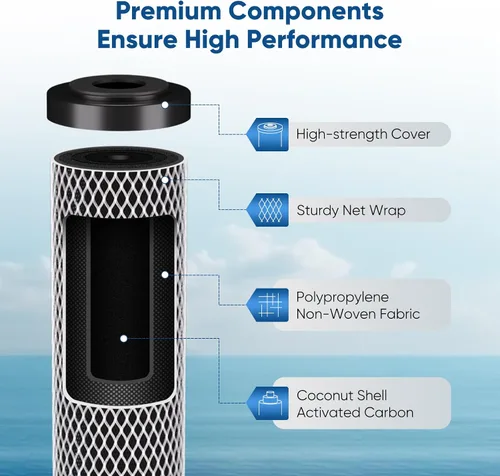 Miniatura 4 de PUREPLUS Cartucho de filtro de agua de sedimentos de carbono CTO para toda la casa de 5 micrones, 20 x 2.5 pulgadas, compatible con C1-20, EP-20
