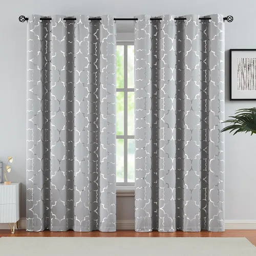 Miniatura 13 de Purainbow Cortinas opacas beige para dormitorio, sala de estar con paneles de impresión de lámina dorada, oscurecimiento de la habitación