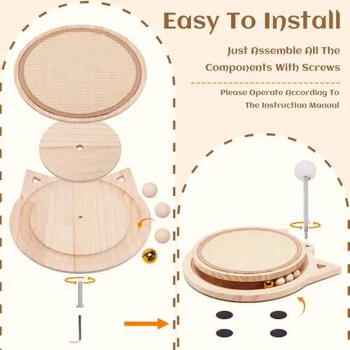 Miniatura 5 de Rascador de sisal natural para gatos, juguetes redondos para gatos de interior, juguetes interactivos con bola de resorte, juguetes para perseguir