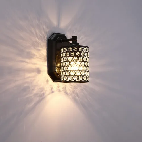 Miniatura 3 de Paquete de 2 lámparas de pared de cristal con acabado negro, lámpara de pared de estilo conciso moderno, pantalla de cristal poliédrico para baño