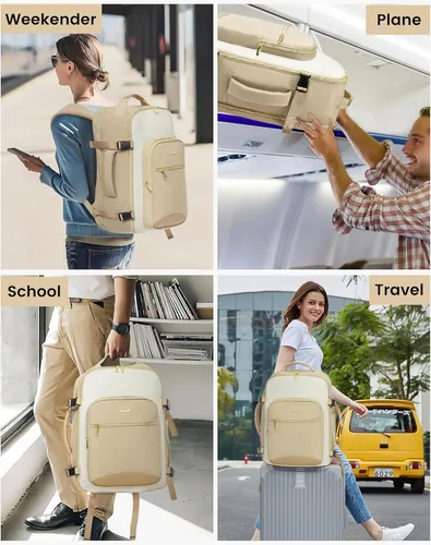 Miniatura 6 de LOVEVOOK Mochila de Viaje Grande para Mujeres Equipaje de Mano Mochila Bolsas de Artículos Personales Esenciales, Caqui-beige, Mochilas de viaje