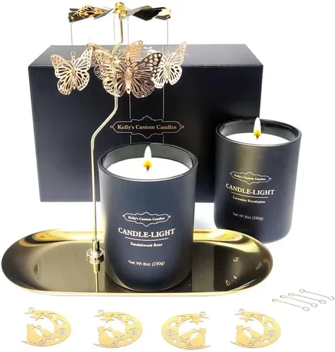 Kelly's Custom Candles Velas de Regalo de Cumpleaños para Mujeres, Mamá, Vela Perfumada Giratoria (Gato + Mariposa) para Hermana y Mamá, Regalos
