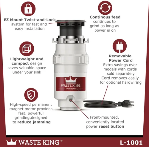 Miniatura 3 de Waste King Legend Triturador de alimentos con eliminación de alimentos Serie 1/2 HP – (l-1001)