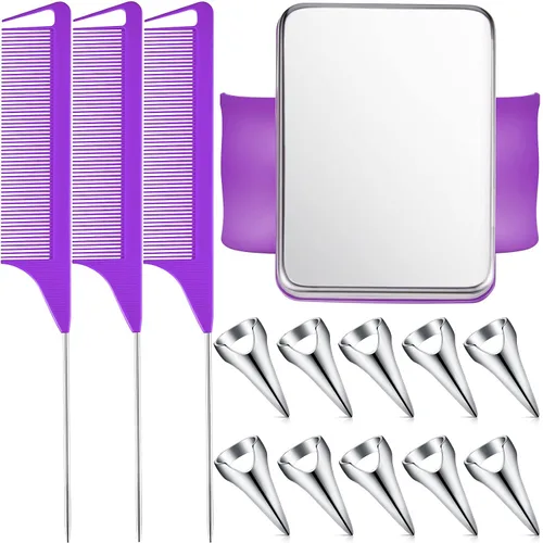 Miniatura 6 de Patelai 10 anillos de separación del cabello, 3 piezas de acero de cola de rata, peine para trenzar y pasador de muñeca magnético, herramienta