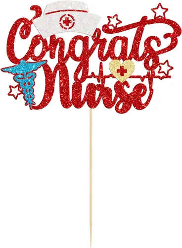 Miniatura 3 de Gyufise 1 decoración para pastel de enfermería con tapa de enfermera, purpurina roja de enfermería, selección de pastel de graduación, tema médico