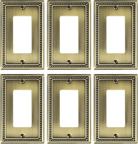 Miniatura 24 de Paquete de 2 placas de triple interruptor de luz de palanca, cubiertas decorativas de perlas, placa de pared de metal de 3 segmentos de latón Latón