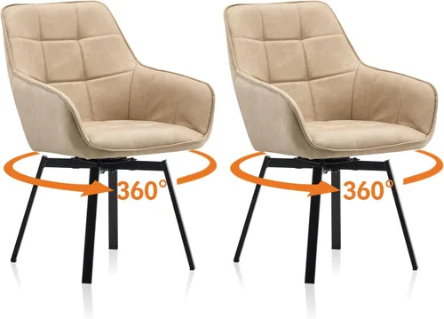 Miniatura 12 de TUKAILAi Juego de 2 sillas de comedor giratorias, sillas de comedor de piel sintética con brazos y patas de metal, sillas de cocina giratorias