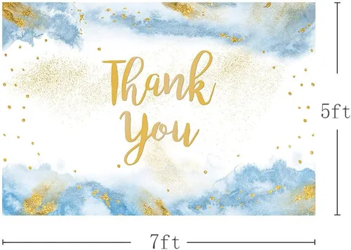 Miniatura 3 de MEHOFOND Fondo de graduación con texto en inglés "Thank You for All You Do" de 7 x 5 pies, color dorado y azul claro, acuarela para padres