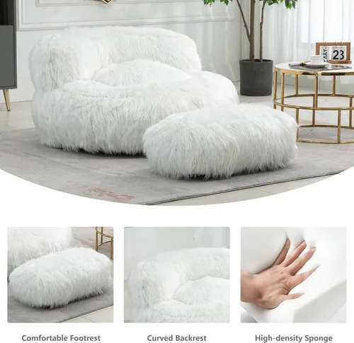 Miniatura 3 de Puf con reposapiés, puf de felpa con relleno incluido, suave puf para juegos, sofá gigante perezoso con otomana para adultos y niños, sala de estar