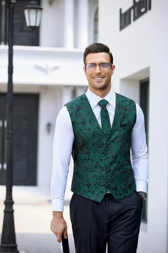 Miniatura 4 de COOFANDY Conjunto de 3 piezas de chaleco de cachemira para hombre, chaleco formal, chaleco esmoquin con bolsillo cuadrado