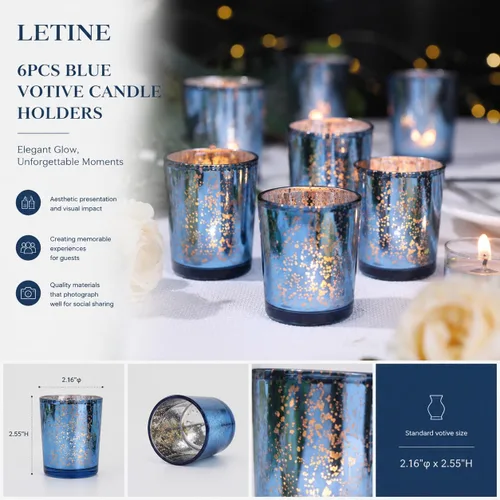 Miniatura 2 de LETINE 6pcs Blue Votive Candle Holders – Standard Votive Size for Regular Votive Candles– Tea Light Candles Holder, Candle Holder for Summer
