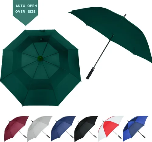 Miniatura 9 de Paraguas de golf extragrande de 62, 68 y 72 pulgadas, con doble dosel ventilado, resistente al viento, impermeable, de apertura automática