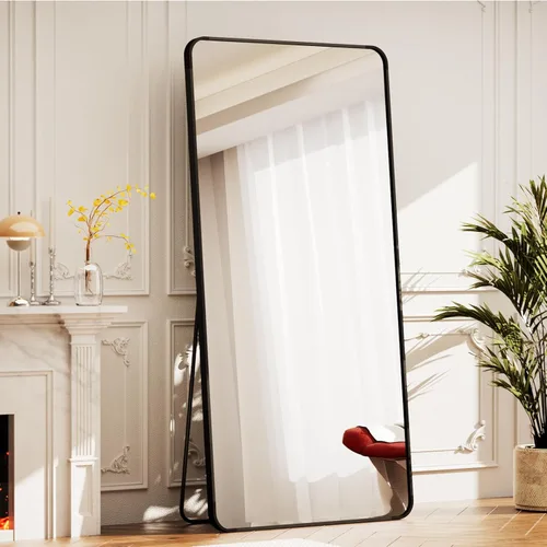 Miniatura 18 de BEAUTYPEAK - Espejo de cuerpo entero negro, espejo de piso de 56 x 21 pulgadas con esquinas redondeadas, espejo para colgar, apoyar contra la pared