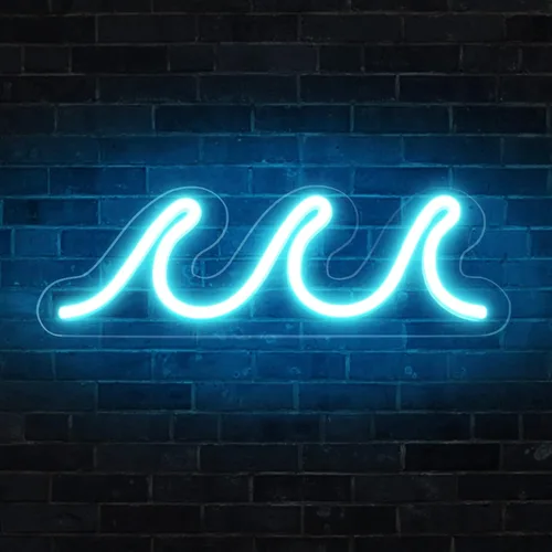 Letreros de neón ondulados para dormitorio, letreros de neón LED azul hielo para decoración de pared, luces nocturnas alimentadas por USB con