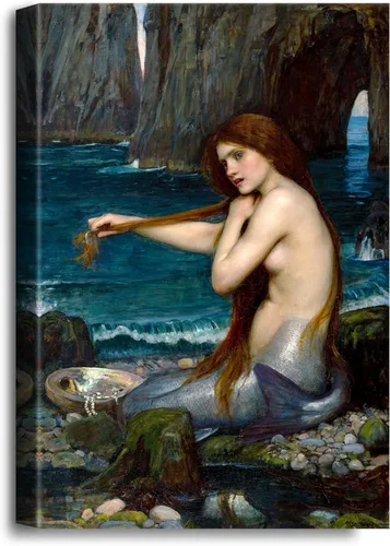 A&T ARTWORK A Mermaid de John William Waterhouse RA The World Classic Art Reproductions, impresiones en lienzo giclée para decoración del hogar, 24