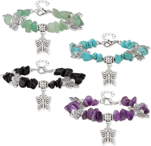 Angdovori 246Pcs Friendship Bracelets Natural Gemstone Beaded Butterfly Charm Bracelet for Teen Girls and Women Gifts for Mother Daughter and Sister