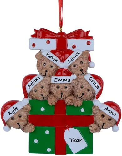 Miniatura 13 de Adornos de Navidad familiares personalizados 2023 – Adorno de Navidad de familia de 2 osos – Decoración de árbol de caja de regalo de oso