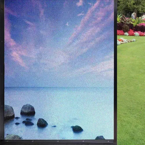 Película esmerilada de playa para ventana, privacidad, costa del mar Báltico, vista al atardecer de otoño, rocas sobre turismo acuático, imagen