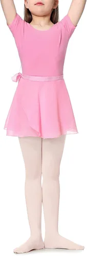 Miniatura 5 de Century Star Leotardo de ballet para niñas pequeñas, conjuntos de vestido de ballet, conjunto de vestido de ballet de manga corta, falda combinada
