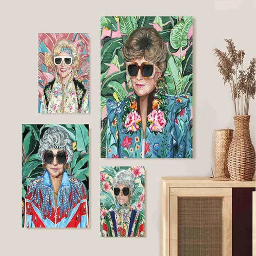 Miniatura 2 de Arte de pared de moda de los 80 con diseño dorado, póster para dormitorio de chicas, pintura en lienzo de chicas dorada, impresiones