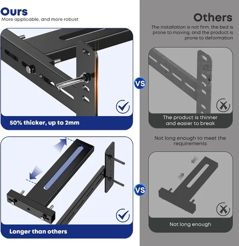 Miniatura 3 de Paquete de 2 soportes de cabecero para camas de metal ajustables para cabecero y estribo, kit de extensión para camas de tamaño individual, queen