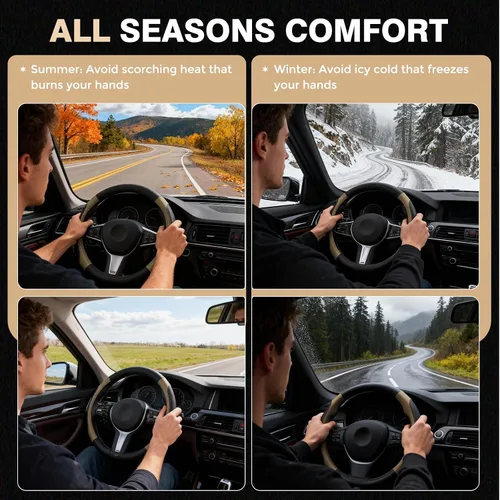 Miniatura 9 de FLORICH Funda para volante de automóvil, fundas de cuero de microfibra con forro antideslizante, protector elástico transpirable para volante