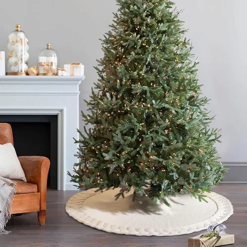 Miniatura 3 de NIBESSER Falda blanca para árbol de Navidad, falda de árbol de piel sintética de 48 pulgadas, alfombra de árbol de lentejuelas con plumas doradas