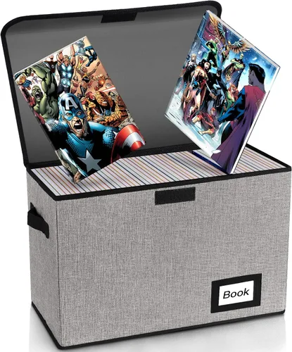 Miniatura 12 de Paquete de 2 cajas de almacenamiento para cómics, colección de 40 cm x 20 cm x 30 cm, plegable, contenedor organizador para 160-180 cómics, estante