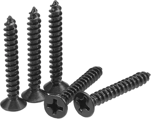 Miniatura 6 de uxcell M3.5 x 12mm Tornillos para madera con cabeza plana Phillips de acero al carbono autorroscantes negros 200 piezas