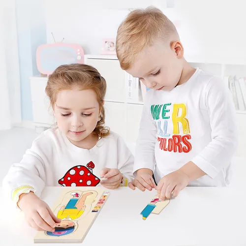 Miniatura 6 de Rompecabezas de madera para niños pequeños y niños, rompecabezas de anatomía Montessori para niños, juego preescolar de aprendizaje de cuerpo