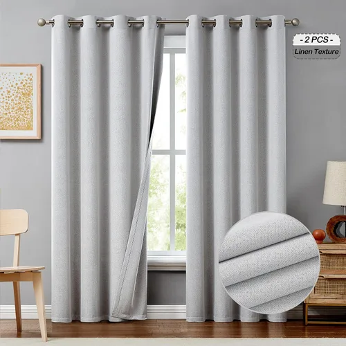 Miniatura 11 de Melodieux Cortinas 100% opacas para dormitorio, aislamiento térmico, reducción de ruido, cortinas de ventana de lino con ojales para sala de estar