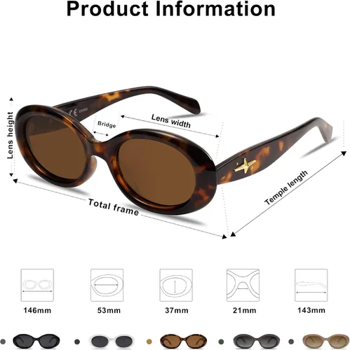 Miniatura 5 de SOJOS Gafas de sol polarizadas ovaladas pequeñas retro para mujeres y hombres, estilo vintage de los años 90, protección UV400, gafas de sol