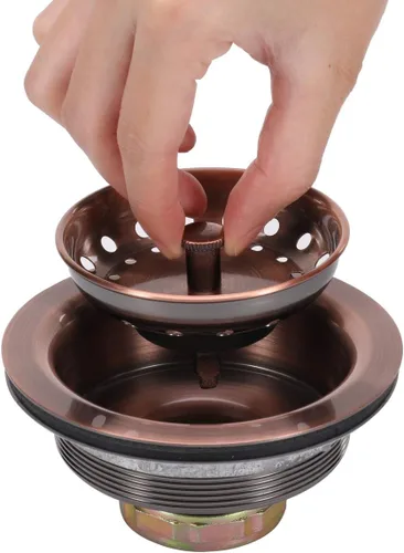 Miniatura 6 de KONE - Conjunto de drenaje para fregadero de cocina de 3-1/2 pulgadas con cesta de colador/tapón, todo de acero inoxidable, cobre antiguo, duradero