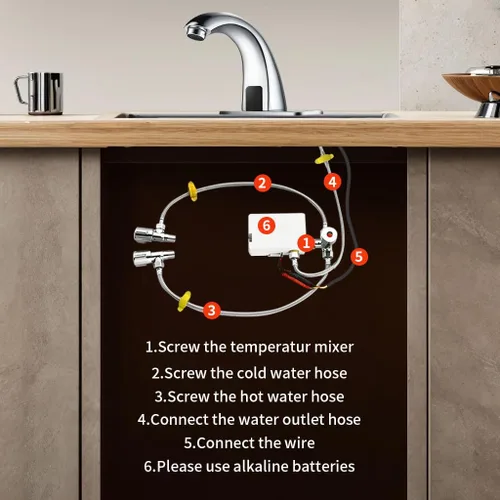 Miniatura 6 de Grifo de lavabo de baño sin contacto con sensor automático, grifos de tocador cromados, manos libres, grifo de tocador moderno con placa de Cromo