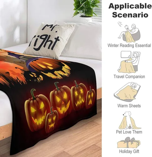 Miniatura 5 de Mantas de noche de Halloween de dibujos animados para sofá y cama, manta de castillo de bosque de terror, manta suave, acogedora, ligera