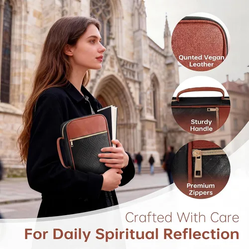 Miniatura 5 de Funda para la Biblia, funda para libro de la Biblia para mujeres y hombres, funda de transporte de lona, protector de libros acolchada de cuero